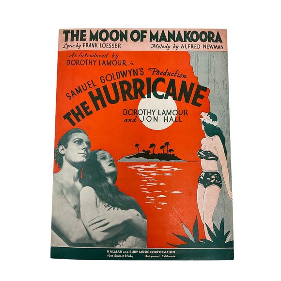 The Moon of Manakoora Sheet Music The Hurricane Newman Loesser Dorothy Lamour - Picture 1 of 5